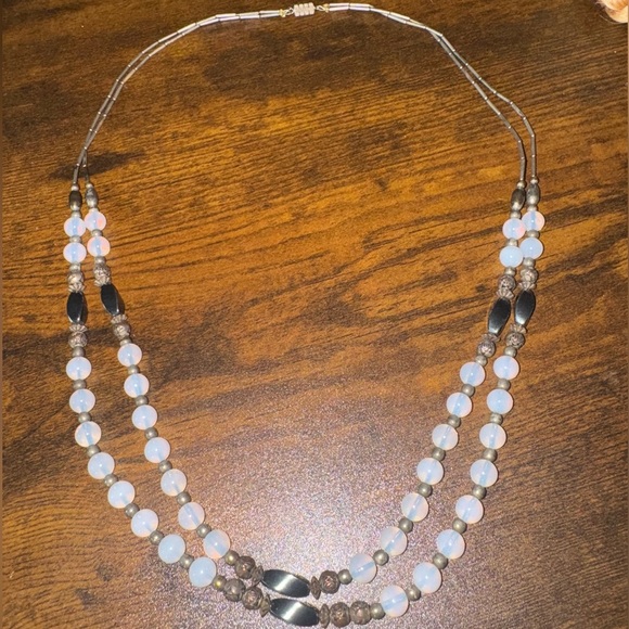 Vintage Moonstone & Hematite Double Strand Beaded Necklace - Picture 3 of 6